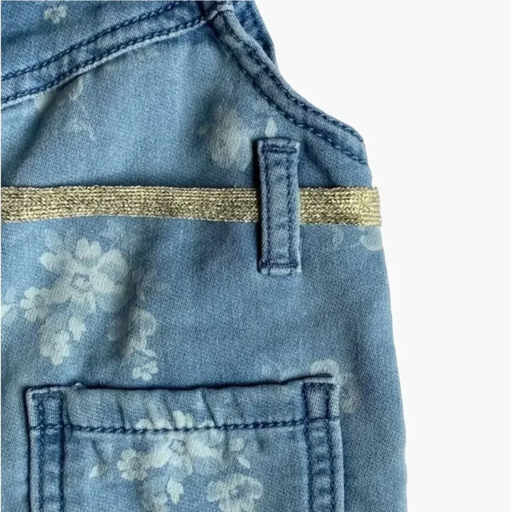 OshKosh B'Gosh Overalls Infant Girls Size 6 Months denim jeans Pants Gold Belt F